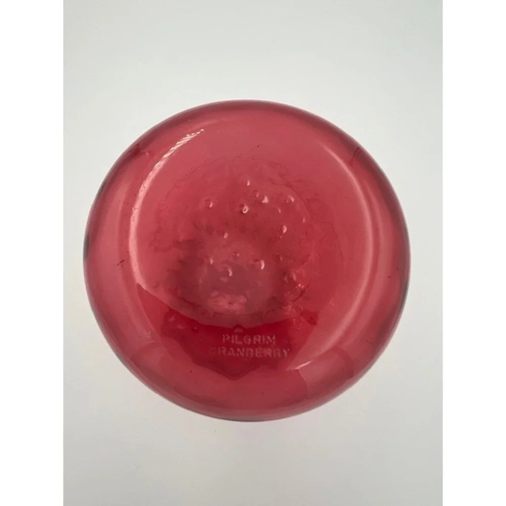Vintage Pilgrim Cranberry Swirl Bedford Ruffle Bud Vase Hand Blown Magenta 7 In